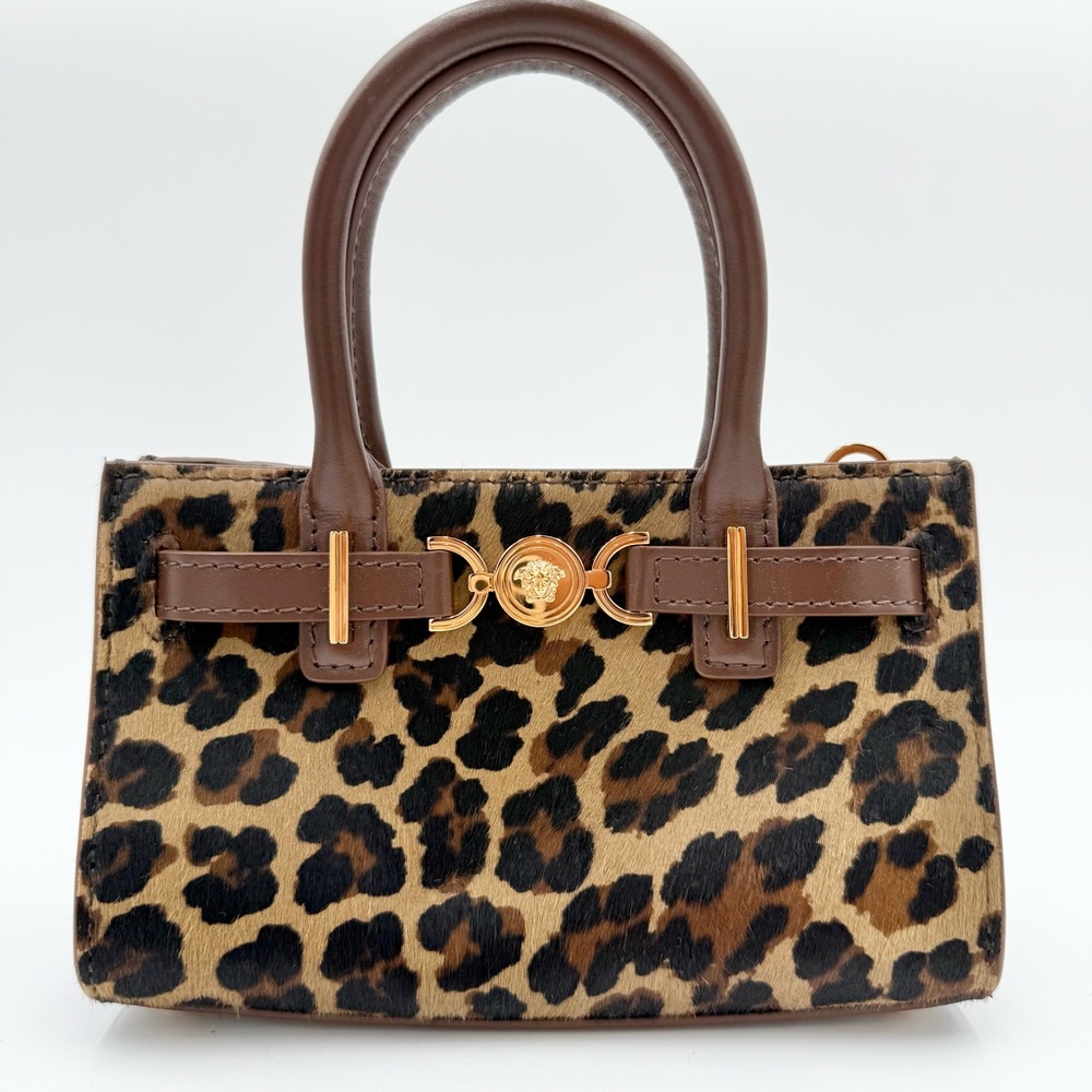 Versace Small Medusa 95 Leopard Print Genuine Calf Hair Tote - Picture 2 of 9